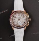 PPM Factory Patek Philippe Aquanaut Luce Dandong 4130 Movement Rainbow Diamond Bezel White Band Watch 39.9mm 